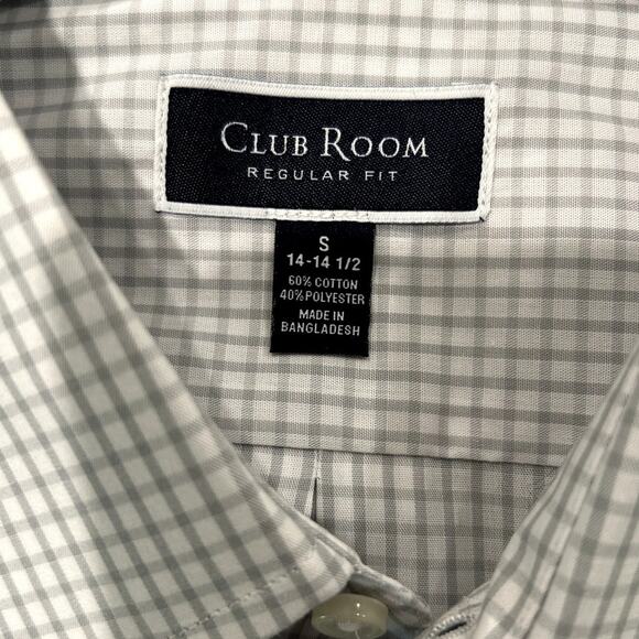 Club Room Mens Regular Fit Shirt Check Size Small (14-14.5) Color: Harbor Mist - Picture 6 of 6